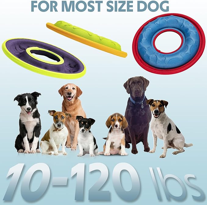 3 Pcs Flying Discs, Interactive Flyer Toys, Feedable Lightweight Catch and Fetch Toys for Small Medium Large Dogs, Floats in Water & Safe on Teeth, 9.05 Inch