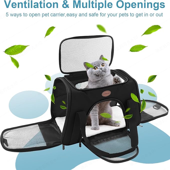 Cat Carrier Dog Carrier Pet Carriers for Medium Small Cats Dogs Puppies up to 15 Lbs,TSA Airline Approved Small Dog Cat Carriers Soft Sided,Collapsible Travel Puppy Carrier (Black, Medium)