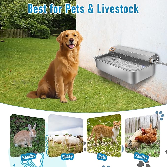 Automatic Dog Water Dispenser, 6l Large Dog Water Bowl Dispenser, Stainless Steel Outdoor Water Bowl for Dogs, Auto Fill Pet Water Dispenser for Dogs Cat Chicken Livestock Indoor Outdoor Use