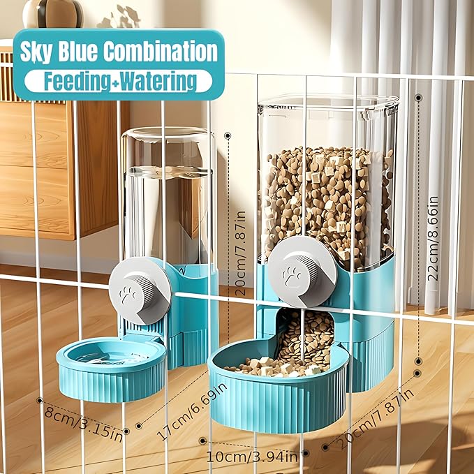 GPY Automatic Hanging Gravity Pet Feeder and Water Dispenser Set ,Automatic Dog Feeder and Dog Water Dispenser for Dogs Cats Pets Animals Large Capacity (Blue Water Feeder&Food Feeder) (Blue)
