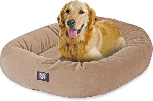 Majestic Pet 40 Inch Suede Calming Dog Bed Washable 40x29x9 (Inch)– Cozy Soft Round Donut Dog Bed with Spine Support for Dogs to Rest Their Head - Pet Bed Large – Stone