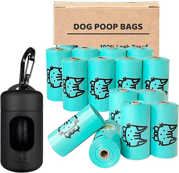 Dog Poop Bags, Extra Thick and Strong Pet Poop Bags for Dog Walking and Traveling, Premium Leak-Proof Pet Waste Bags for Small Medium Large Dogs and Cats (Blue, 210 Bags with Holder)