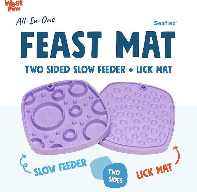 West Paw Seaflex Bubbles Feast Mat – All-in-One, Slow Feeder, Lick Mat – Encourages Foraging & Food Exploration - Engages Picky Eaters & Slow Feeding - Versatile – Easy to Clean, Non-Toxic - Lavender