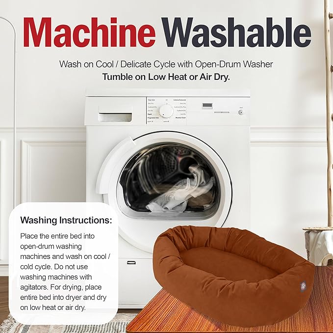 Majestic Pet 40 Inch Suede Calming Dog Bed Washable 40x29x9 (Inch) – Cozy Soft Round Donut Dog Bed with Spine Support for Dogs to Rest Their Head - Pet Bed Large – Rust (2025)