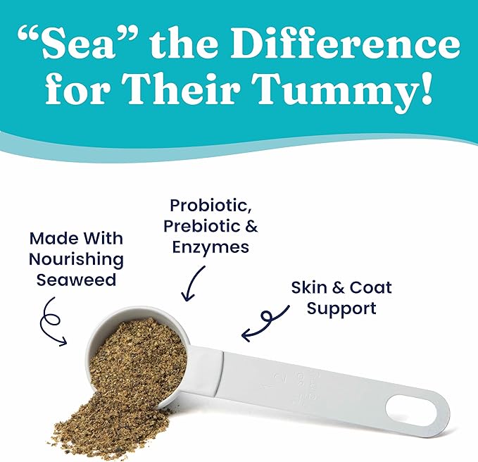 Solid Gold SeaMeal Cat Probiotic & Dog Probiotics for Digestive Health - Kelp Powder Dog & Cat Multivitamin Supplement w/Prebiotics & Digestive Enzymes for Skin, Coat, & Gut + Immune Support - 8oz