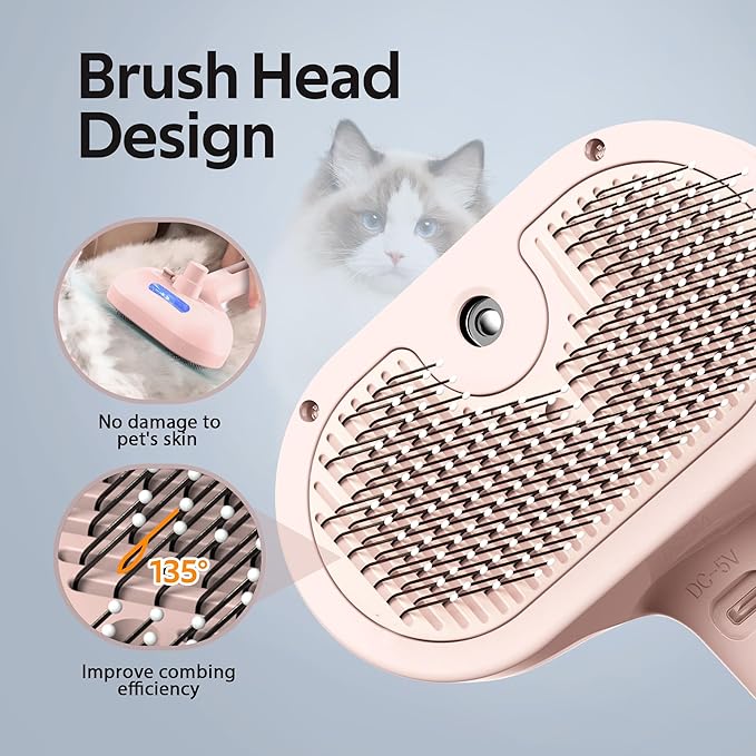 Pet Grooming Brush with Electronic Mist Spray - Gentle Deshedding Tool for Cats & Dogs, Pet Steam Brush,Reduces Shedding, Soft Bristles, Promotes Healthy Coat-Comes with a hair smoothing comb-Red