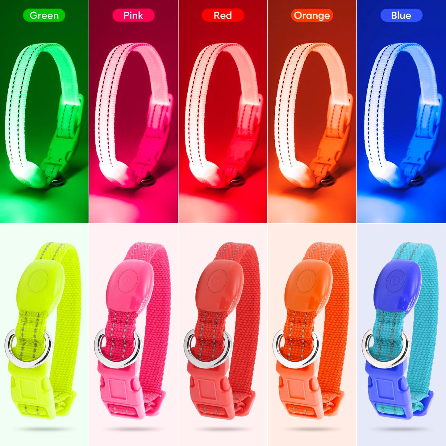 Domagiker LED Dog Collar Rechargeable - Reflective Light Up Cat Collar Adjustable Glowing Puppy Necklace Safety Dog Lights for Night Walking (XS, Blue)