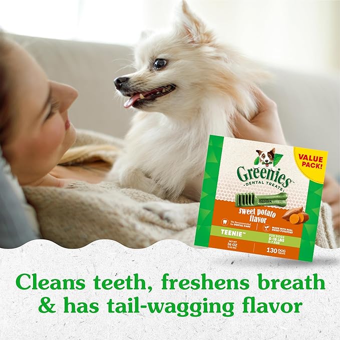 Greenies Teenie Dental Dog Treats, Sweet Potato Flavor, 36 oz. Pack (130 Treats)
