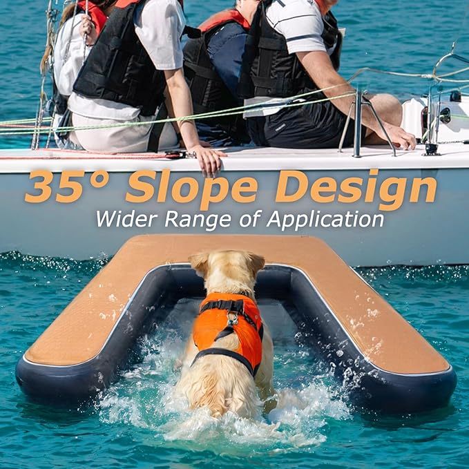 Inflatable Dog Water Ramp, Dog Floats Ladder Non-Slip EVA Foam with Dog Boat Ramp for Pools, Boats, Docks, Sea and Lake, Pet Water Dock Platform for Dogs Up to 220LBS