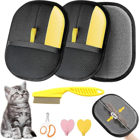 Pet Hair Removal Glove - 2025 Upgraded Electrostatic Pet Hair Remover, Cat & Dog Hair Remover Tool for Couch, Furniture, Carpet, Car Seat, Clothing, Reusable Double Sided Cat Grooming Gloves (2PCS)