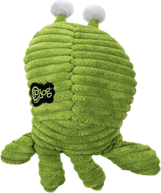 goDog PlayClean Germs Squeaky Plush Dog Toy with Odor-Eliminating Essential Oils, Chew Guard Technology - Green, Large