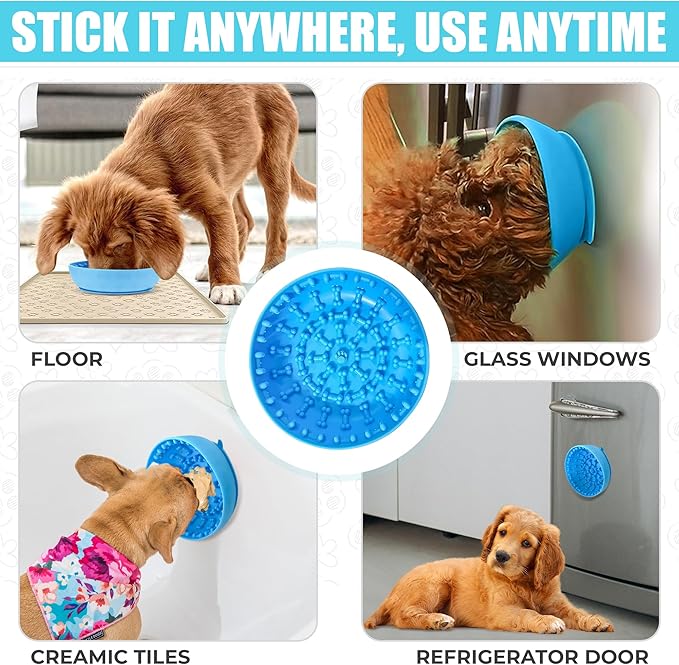 Lick Mat Bowl for Dog–Easy-to-Clean, Non-Slip Design BPA-Free Silicone Lick Mat–Great for Yogurt, or Peanut Butter–Fun Enrichment Slow Feeder & Interactive Dog Toy for Anxiety and Boredom Relief–Blue