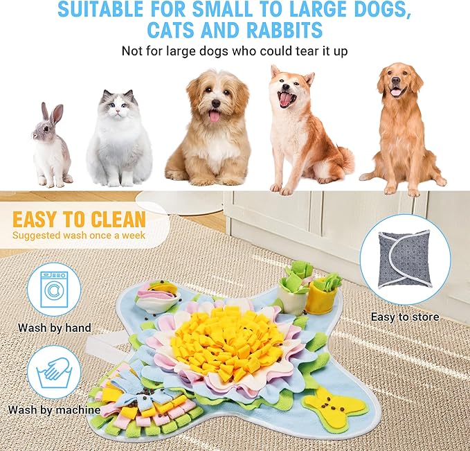 Snuffle Mat for Dogs Interactive Sniff Mat Slow Feeding and Keep Busy Snuffle Toys for Foraging Skill Development Anxiety Relief and Mental Stimulation, Machine Washable