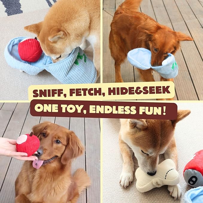 Squeaky Dog Toy, Interactive Plush Hide & Seek Puzzle Toys for Small Medium Large Dogs â Treat Dispenser 4-in-1 Durable Chew Toy, Dog Birthday for Dog Gifts (Trash Can)