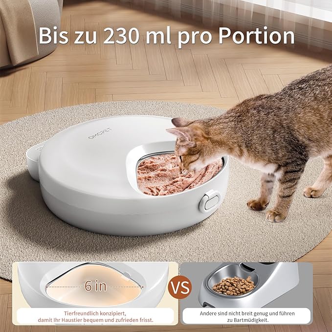 Automatic Cat Feeder Wet Food, Whisker-Friendly Automatic Cat Food Dispenser True 4-Meal Design with Locking Lid, Smart Timer Feeder for Wet Cat/Dog ,2-Ice Packs, Easy to Clean (White-1)