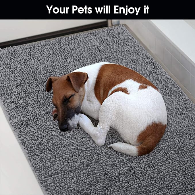 HOMEIDEAS Doormat Indoor Entrance, 60"x36", Highly Absorbent Chenille Large Muddy Dog Washable Non Slip Front Welcome Door Mat for Entryway, Grey
