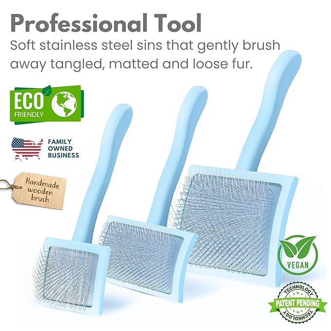 Pet Slicker Brush With Soft Massage Grooming Stainless Steel Pins - For Dematting, Shedding Fur, and Undercoat - Ideal Gift for Professional Pet Groomers - Long Slicker Brush - Flying Pawfect