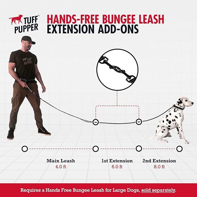Tuff Pupper Heavy Duty Hands Free Dog Leash | One Large Dog Up to 125 lbs | Comfortable Shock Absorbing Bungee | Reflective Padded Handles | Lumbar Waist Belt 24-42" | Walking Jogging Running Leash