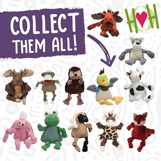 HuggleHounds Knottie Plush Dog Toy - Dog Stuffed Animal Toy, Puppy Toys, Squeaky Dog Toy for Small, Medium & Large Dogs, Durable Plush to Keep Them Busy - Manny Moose, Small