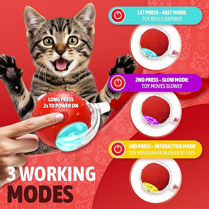 2025 New Interactive Pet Toy Ball for Indoor Cats & Small Dogs – Motion-Activated Automatic Rolling Ball with Chirping Sounds, Elastic Tail, Smart Rechargeable Toy to Keep Pets Active.