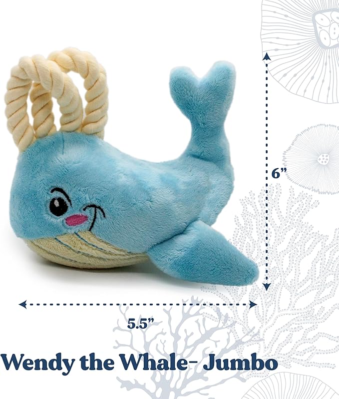Ocean Collection Dog Toys | Jumbo Sized Wendy The Whale | Cute, Durable, & Sustainable Plush Chew Toys for Dogs 50 lbs & up | Eco Friendly & 100% Recycled Materials
