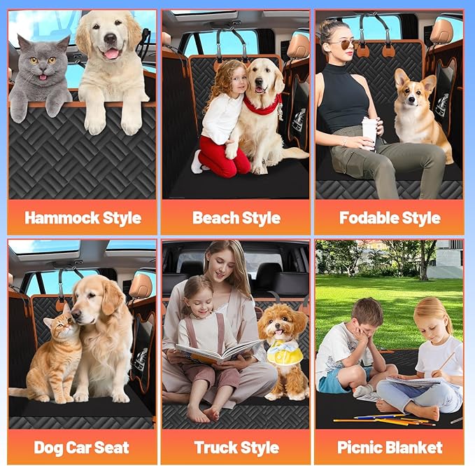 Dog Car Seat Cover for Back Seat Waterproof Pet Hammock with Hard Bottom Sturdy 400lb Backseat Extender for Dogs Easy to Clean Car Seat Protector Dog car seat Covers