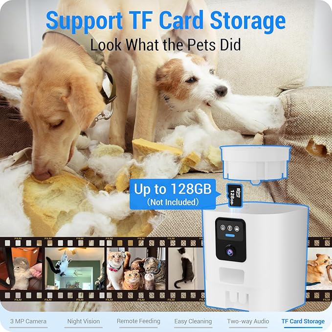 Automatic Cat Feeder with 2K HD Camera: Automatic Dog Feeder with Night Vision, Cat Food Dispenser with 5G WiFi for Multiple Pet, Detachable for Easy Clean - 29 Cup (7L Large Capacity)