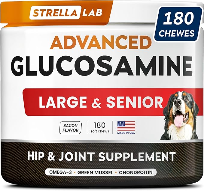 Advanced Glucosamine Chondroitin Joint Supplement for Dogs - Hip & Joint Pain Relief Pills - Green Lipped Mussel & Collagen - Large & Small Breed - Senior Dogs Joint Health - Bacon Flavor - 180ct