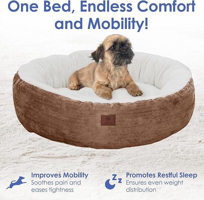 AMERICAN KENNEL CLUB 23" Mason Fabric Round Pet Bed - Stylish Washable Dog Bed with Non-Slip Bottom, Plush Sleeping Surface - for Cats, Small Breeds