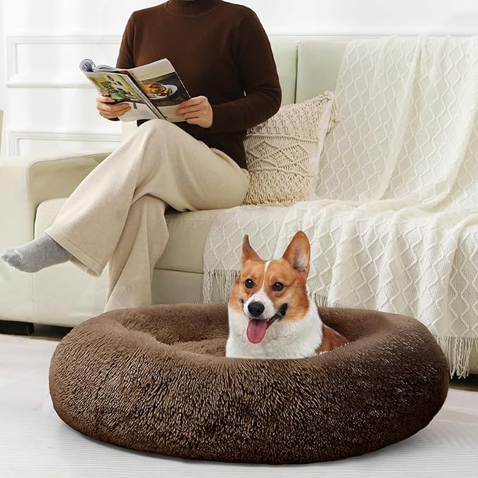 JOLLYVOGUE Dog Bed, Calming Anti-Anxiety Large Dog Bed, Fluffy Donut Cushion for Medium and Large Pets (27"/30"/36")