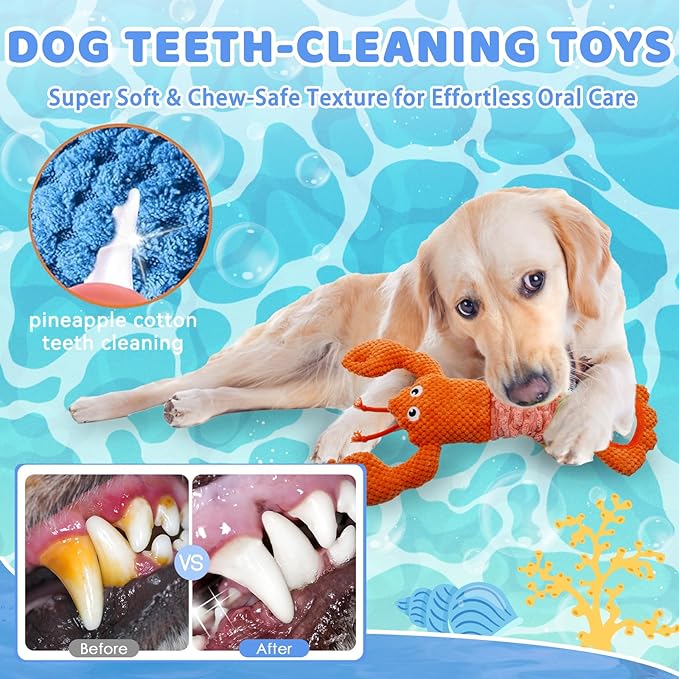 Tug of War Dog Toy, Squeaky Dog Toys Interactive Lobster Puppy Toys with Crinkle Paper to Keep Them Busy