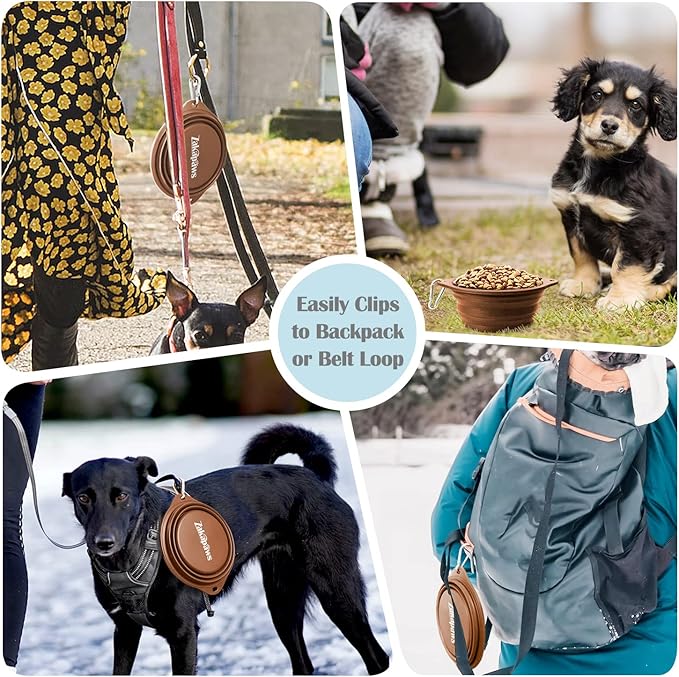 Silicone Dog Travel Bowl, 2 Pack Collapsible Pet Bowl, Foldable No Plastic Rim Pet Feeding Bowls, No Spill Water Cup for Pet