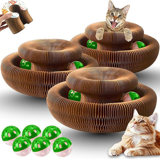 Greenwich Kitty Kurlz Reversible Infinity Cat Toy – Durable Magic Organ Made from Recycled Corrugated Cardboard | Eco-Friendly, Long-Lasting Scratcher & Cat Treat Puzzle Play Toy for Cats (Pack of 3)
