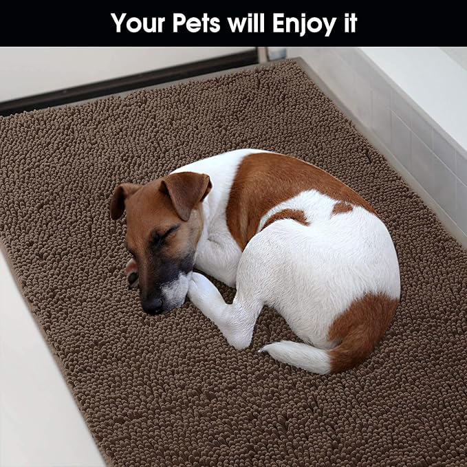 HOMEIDEAS Doormat Indoor Entrance, 60"x36", Highly Absorbent Chenille Large Muddy Dog Washable Non Slip Front Welcome Door Mat for Entryway, Brown