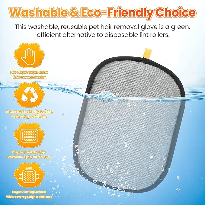 2 Pcs Pet Hair Removal Glove for Cats Dogs, 2025 Upgraded Five-Finger Electrostatic Glove for Deshedding Grooming, Reusable Washable Hair Remover for Furniture Couch Car Seat Carpet Bedding