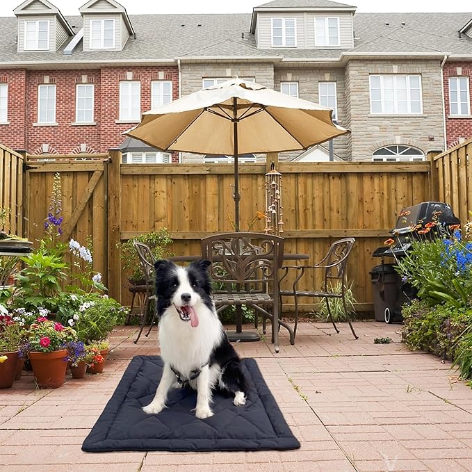 Travel Dog Bed, Portable Waterproof Anti-Slip Dog Camping Bed Mat with Carry Handles for cat or Other pet, Machine Washable, 36 * 23” Dark Blue