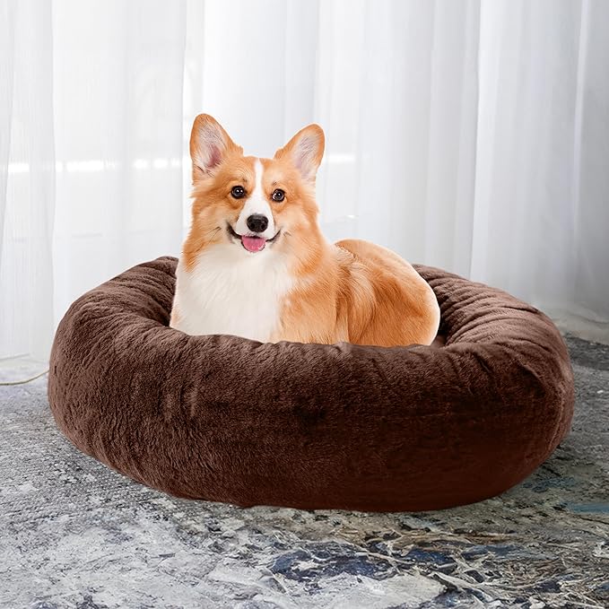 PETMAKER Dog Bed - Donut Pet Bed for Medium Pets - Dog Bed with Removable Washable Cover and Anti-Slip Bottom - Puppy Essentials (Dark Brown)