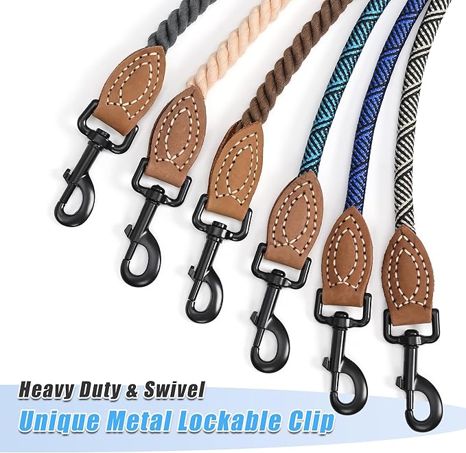 Mile High Life Hands Free Dog Leash, Crossbody Waist Leash with Genuine Leather Connection, Multifunctional Adjustable Slip Lead for Dog Walking Running (White, 8FT)