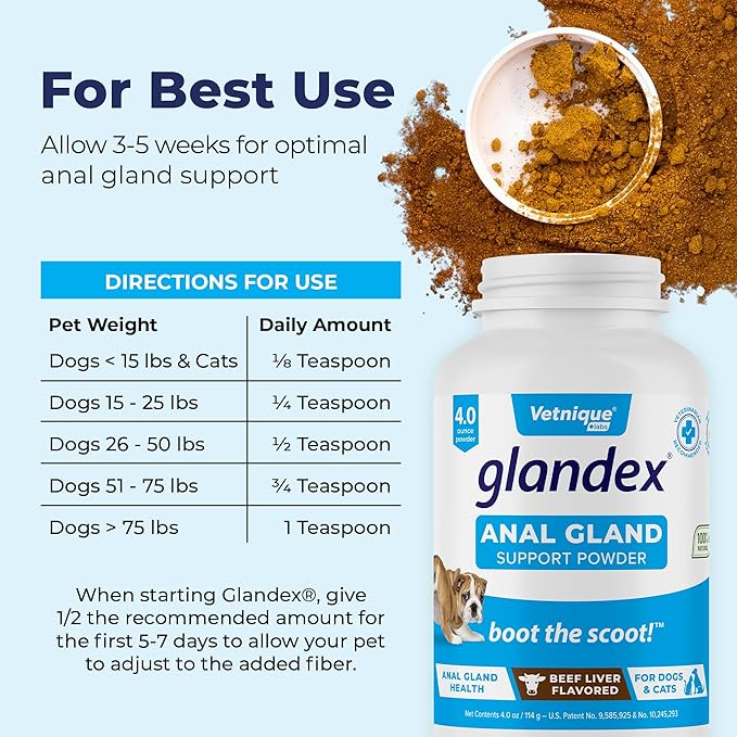 Vetnique Labs Glandex Dog Fiber Supplement Powder for Anal Glands with Pumpkin, Digestive Enzymes & Dog Probiotics for Digestive Health - Vet Recommended - Boot The Scoot (Beef Liver, 4.0oz Powder)