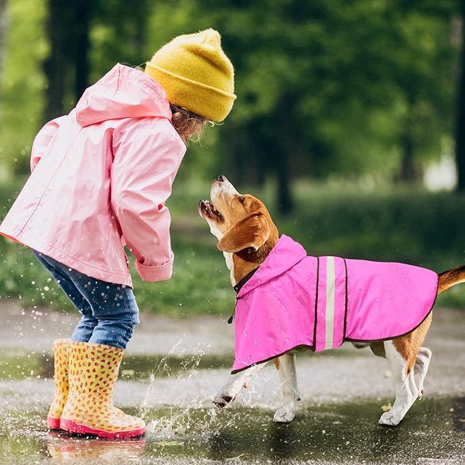 Hooded Dog Raincoat - Reflective Dog Rain Jacket Lightweight Rain Coat for Small Medium Large Dogs (XX-Large, Pink)