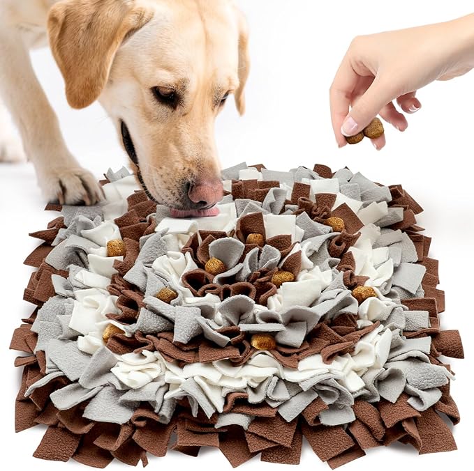 Pet Snuffle Mat for Dogs, Dog Feeding Mat, Nosework Training Mats for Foraging Instinct Interactive Puzzle Toys (Brown&Gray&White)