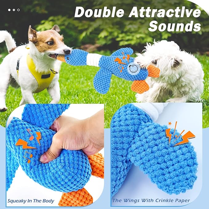 Vitscan 2 Pack Goose Tough Dog Toys for Aggressive Chewers, Durable Squeaky Dog Chew Toys for Small Medium Large Dogs, Plush Interactive Indestructible Dog Toys to Keep Them Busy, Duck Puppy Pet Toy