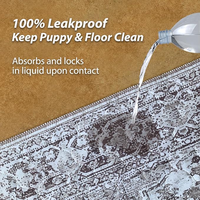 nunubaby Washable Pee Pads for Dogs, Stylish, Non-Slip and Leak-Proof Pee Pads. Reusable Potty Pads for Dogs for Crates and Floors.(Brown/Geo, 36" x72")