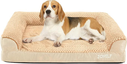 JOYELF Orthopedic Dog Bed for Medium Dogs,U-Shaped Foam Sofa Bed, Bolster Waterproof Pet Bed with Removable Washable Cover and Nonskid Bottom, for Small to Medium Dogs - Khaki