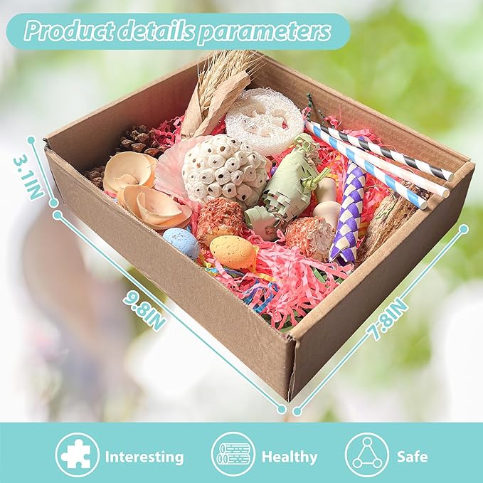 Large Bird Foraging Toy - Natural Shreddable Chew Toys Box for Conures, Cockatiels, Lovebirds & Budgies | Enrichment Activity with Colorful Textures (for Small-Medium Birds)