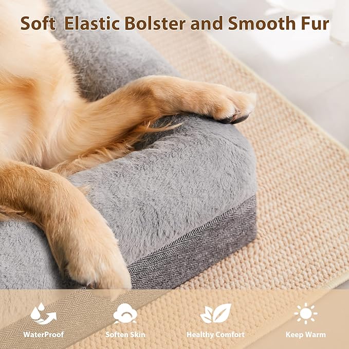 BFPETHOME Orthopedic Dog Bed for Large Sized Dogs – Washable Dog Couch Bed with Bolster Sides, Removable Waterproof Cover, Non-Slip Base, Comfortable Pet Bed for Better Sleeping