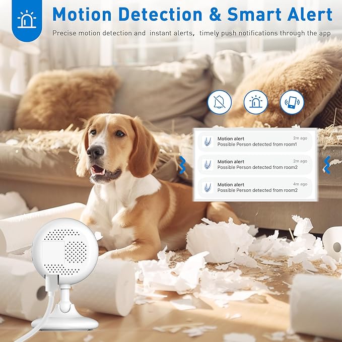 2K Home Security Camera, Indoor Camera for Dog/Pet/Elder/Baby Monitor, Smart Phone App Siren, 2-Way Audio, Advanced Motion Detection Night Vision, 4pcs,SD/Cloud Storage, Alexa Compatible