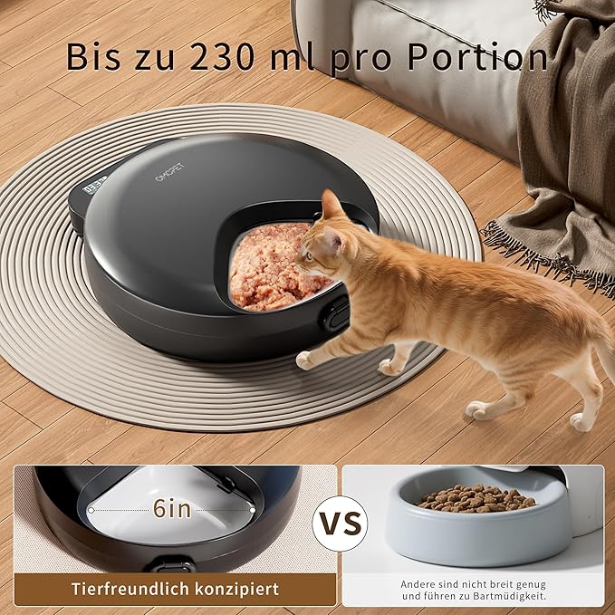 Automatic Cat Feeder Wet Food, Whisker-Friendly Automatic Cat Food Dispenser True 4-Meal Design with Locking Lid, Smart Timer Feeder for Wet Cat/Dog ,2-Ice Packs, Easy to Clean (Black)