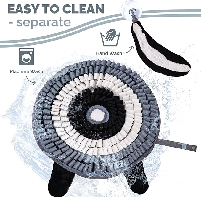 POPUPJOYS Durable Hide & Seek Snuffle Mat for Dogs, 2-in-1 Enrichment Puzzle Toy with Detachable Tail & Squeaker, Adjustable Difficulty Level with Suction, Machine Washable, Gift-Ready (Skunk)