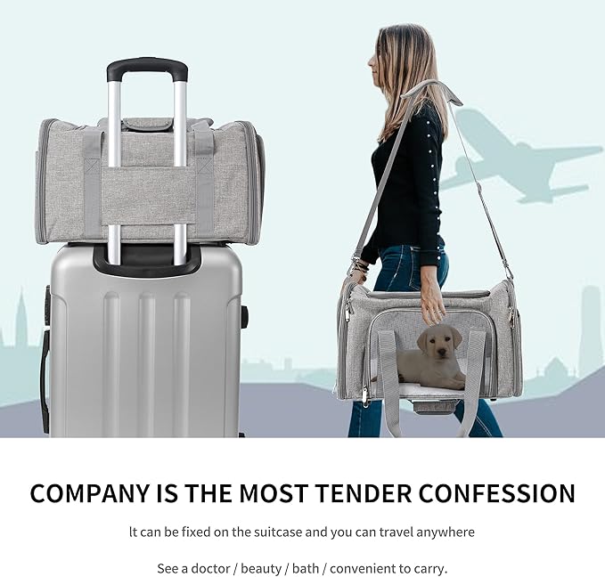 Mile High Life | Outdoor Travel Pet Carrier | Kitty Puppy Cat Carriers | Collapsible Dog Carrier for Small Medium Dogs | Cat Crates w Breathable Mesh with Soft-Sided (Grey, Medium)